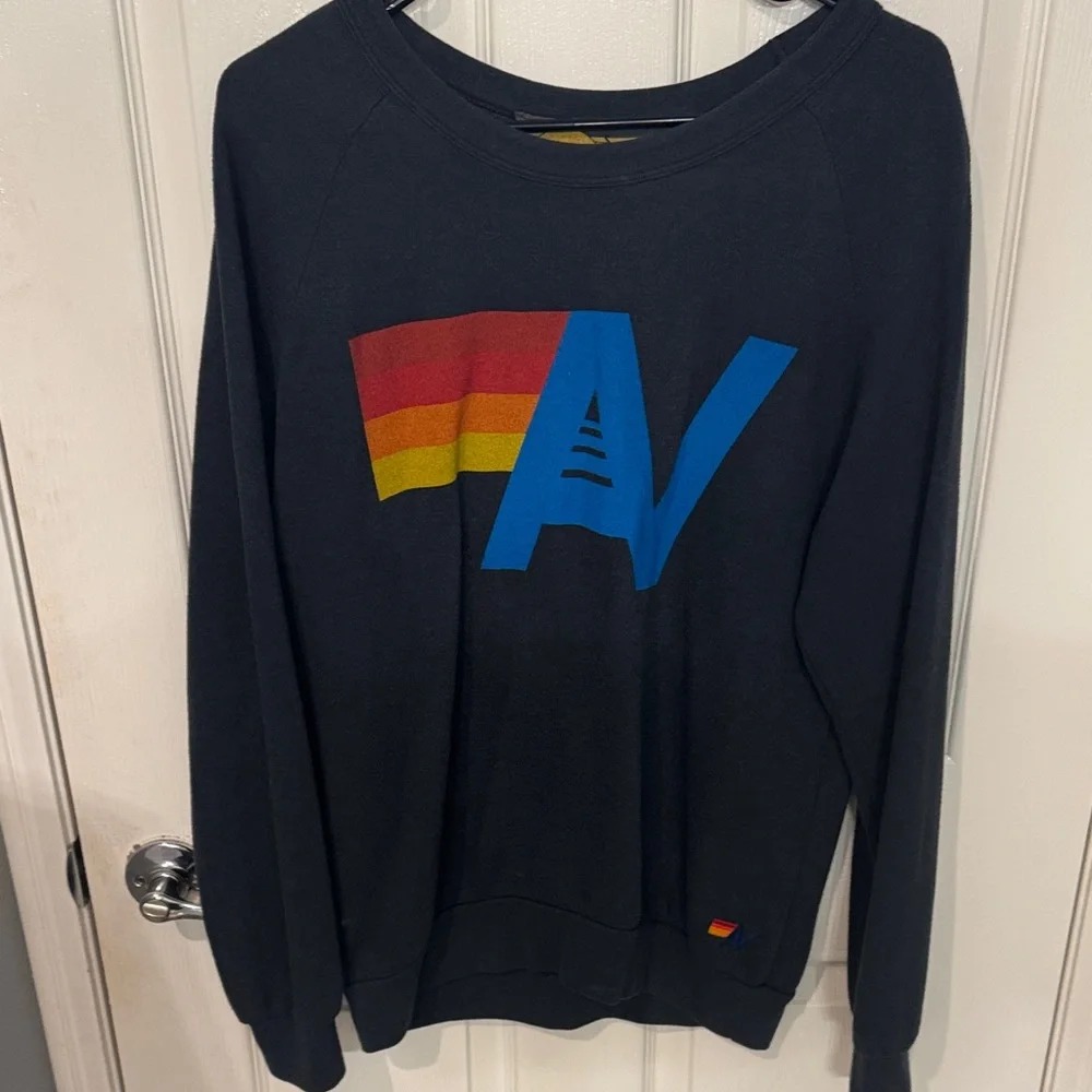 Aviator Nation Women’s navy Sweatshirt with Multicolor Logo - Picture 1 of 1